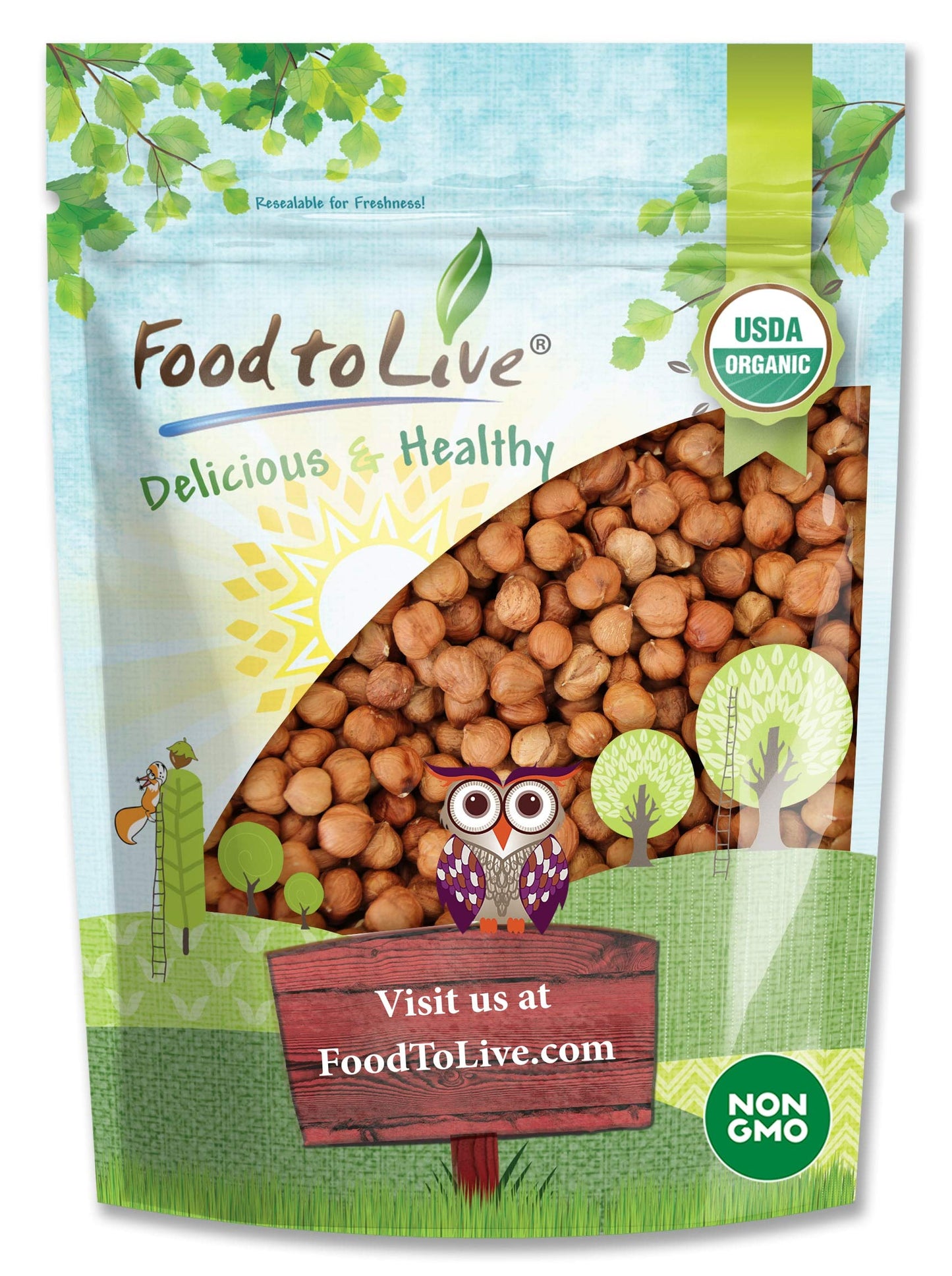 Food to Live Organic Hazelnuts, 4 Pounds - Non-GMO, Raw Filberts, Whole, Shelled, Unsalted, Kosher, Vegan, Bulk. Crunchy, Wholes