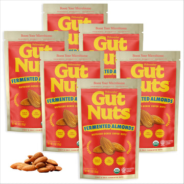 Philosopher Foods Gut Nuts - Fermented & Sprouted Almonds - 3oz Pouch (6 Pack) - Crunchy Low Carb Keto Snack
