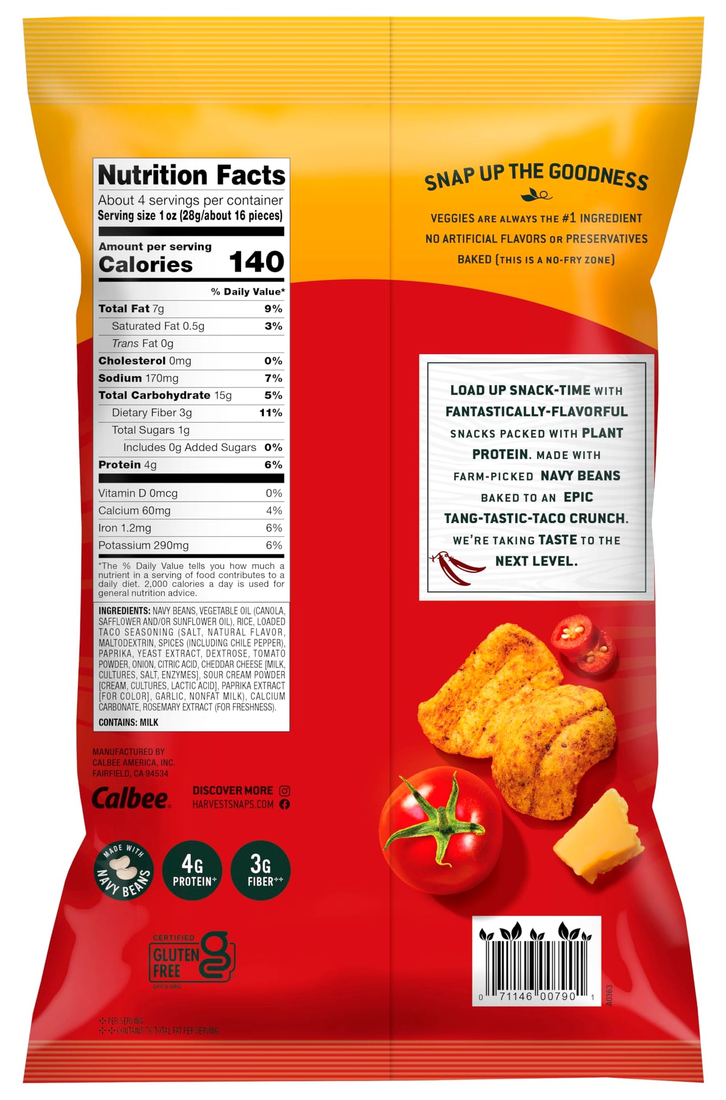 Harvest Snaps Veggie Chips (Loaded Taco Crunchy Puffs) | Powered By Plant Protein, Gluten Free, Non-Gmo Baked Vegetable Crisps |