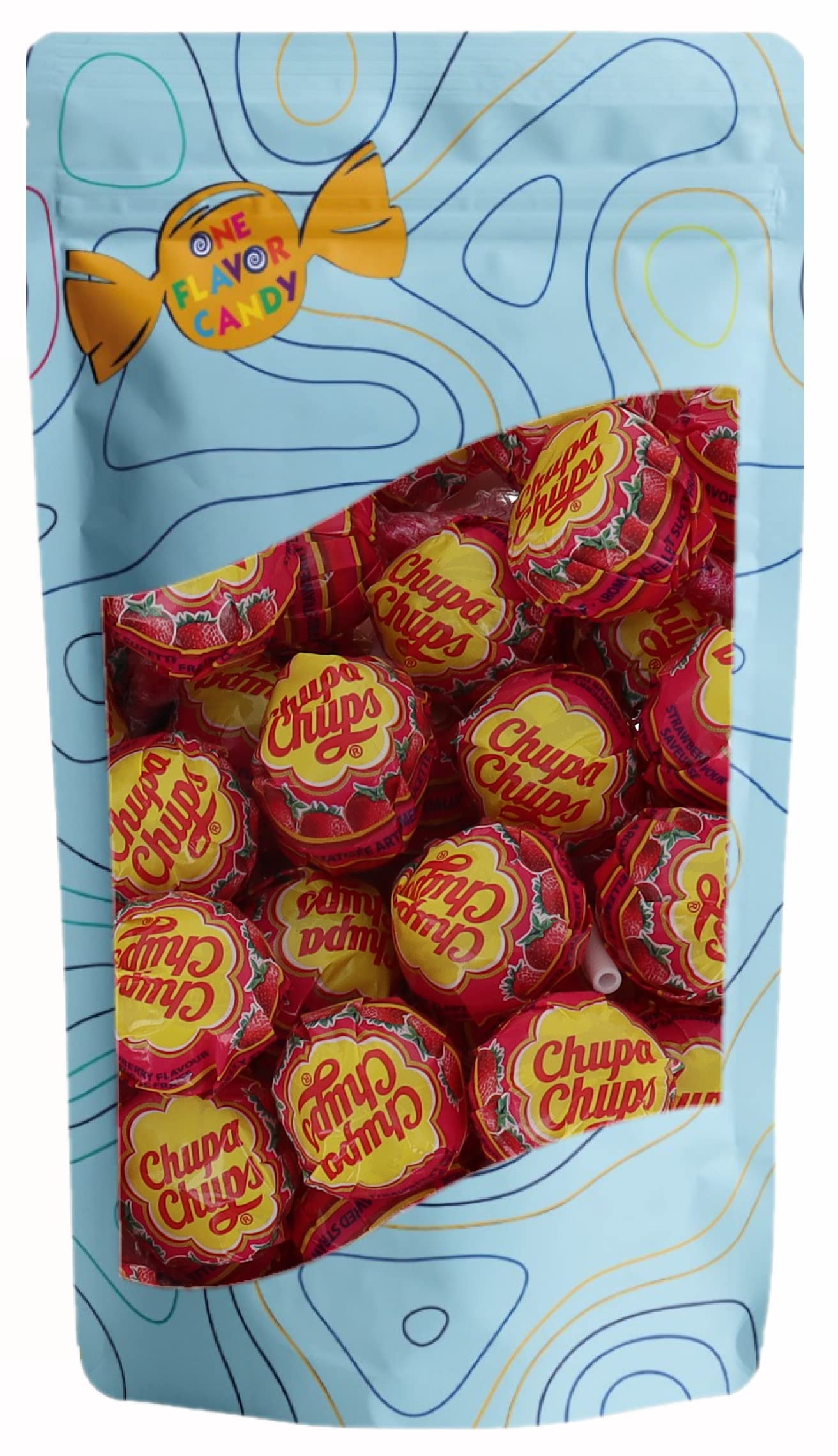 One Flavor Candy Chupa Chups Lollipop Bulk Pack of 20 - Strawberry Flavor