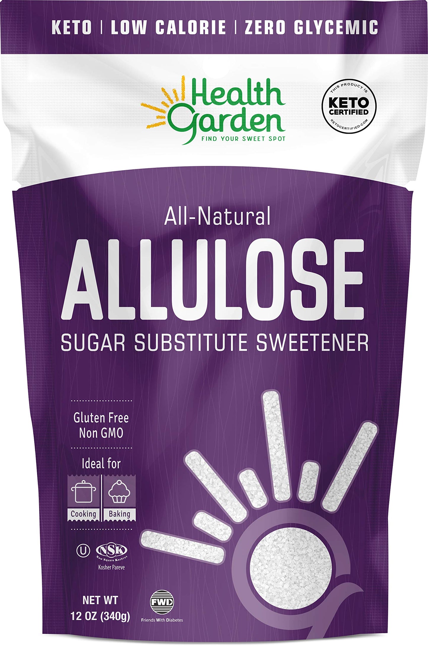 Health Garden Allulose Sweetener - Gluten And Sugar Free - Zero Net Carb - Non Gmo - Kosher - Keto Friendly (12 Oz)