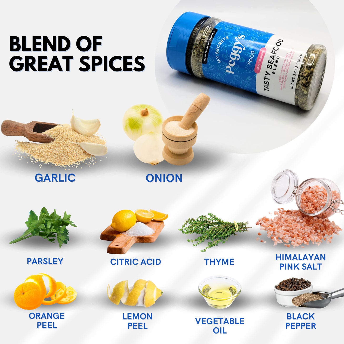 My Secrets Peggys Food Tasty Seafood Seasoning Blend - Low Sodium Spice Seasoning Mix - Natural Seafood Herb Spice Seasoning Wit