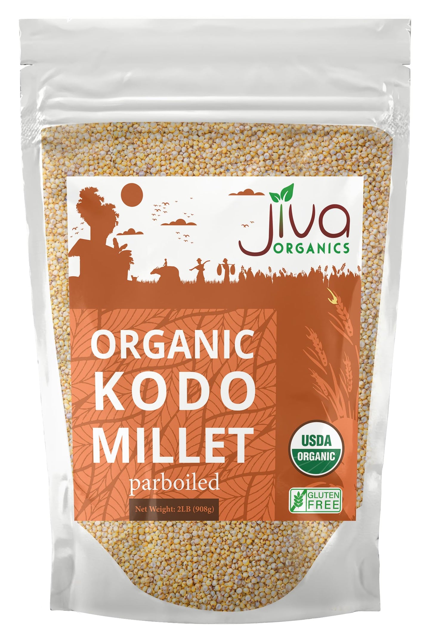 Jiva Organics Kodo Millet 2 LB Bag | Whole Grain, Gluten-Free & Organic | High Fiber, Protein-Rich Superfood for Healthy Indian 
