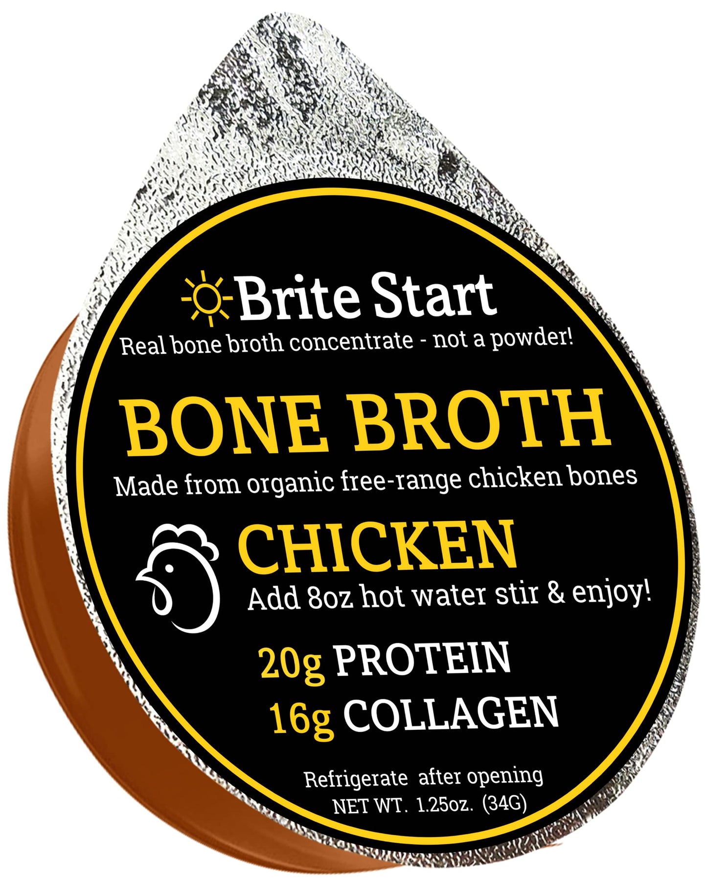 Brite Start Bone Broth - Chicken Bone Broth - 4 Count - Keto Friendly Concentrate Packed With 16G Collagen  20G Paleo Protein - Made From Free Range Chicken Bones - Single Serve Packets