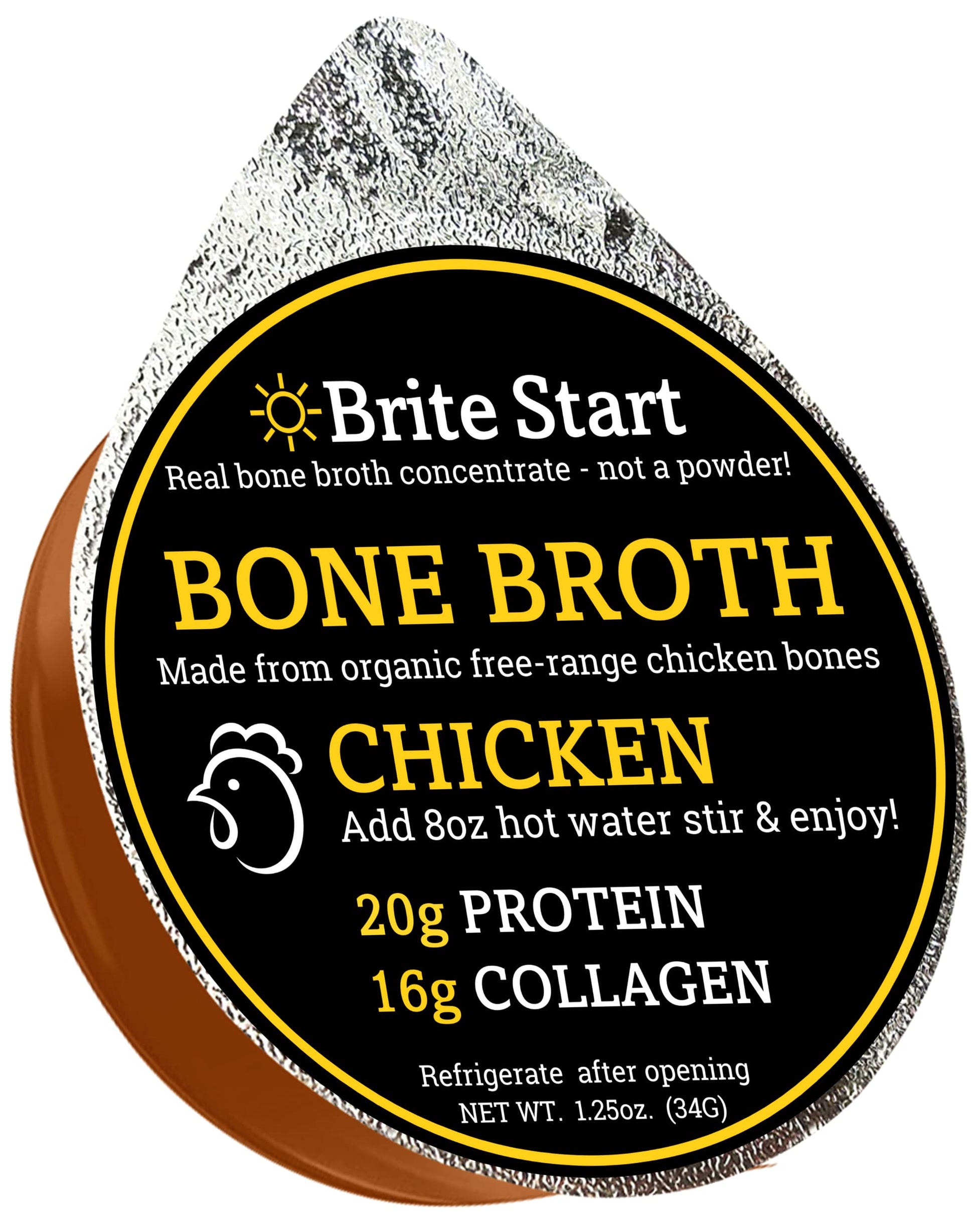 Brite Start Bone Broth - Chicken Bone Broth - 4 Count - Keto Friendly Concentrate Packed With 16G Collagen  20G Paleo Protein - Made From Free Range Chicken Bones - Single Serve Packets