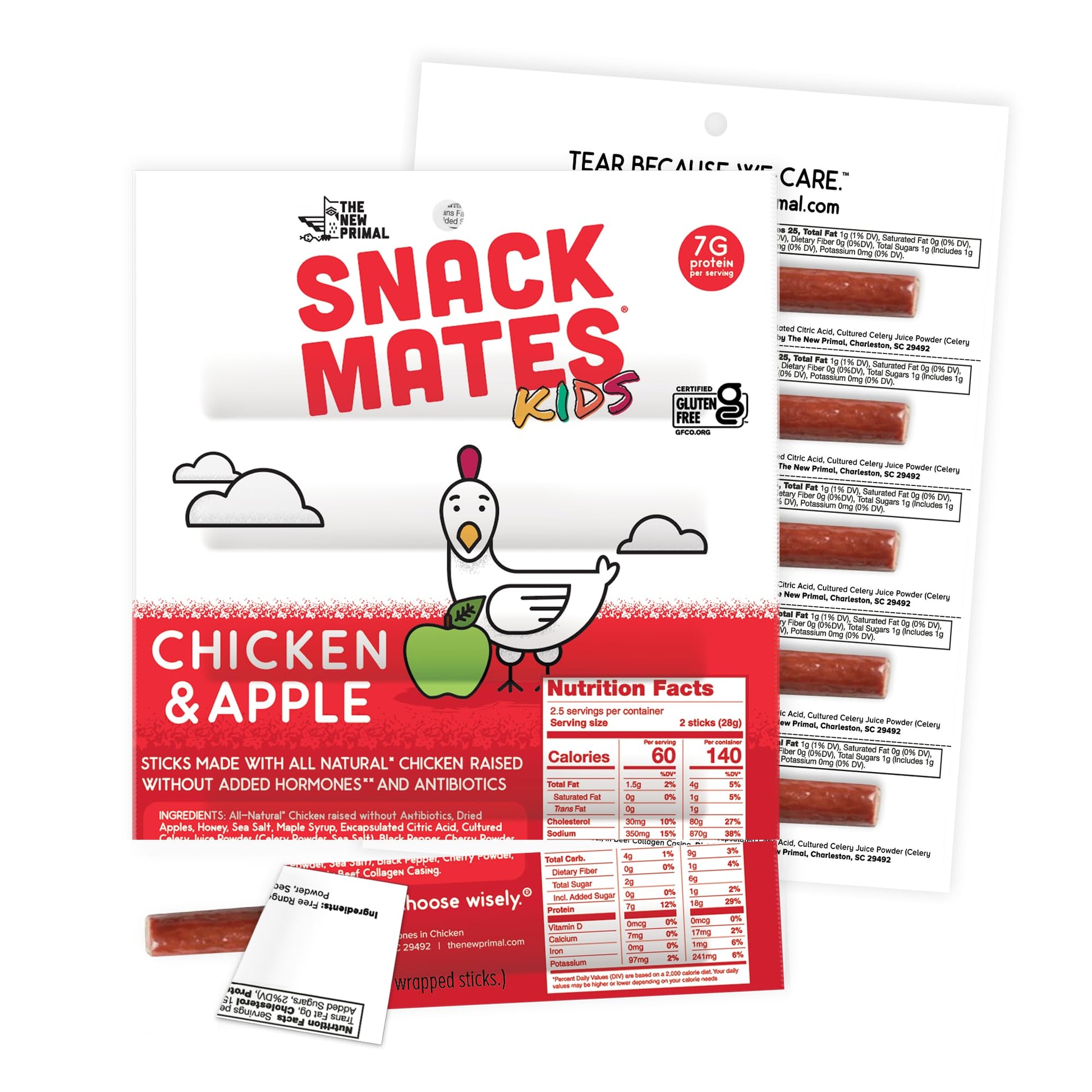 The New Primal Snack Mates Chicken & Apple Sticks, Gluten Free Healthy Snacks For Kids, Low Sugar High Protein Back To School Sn