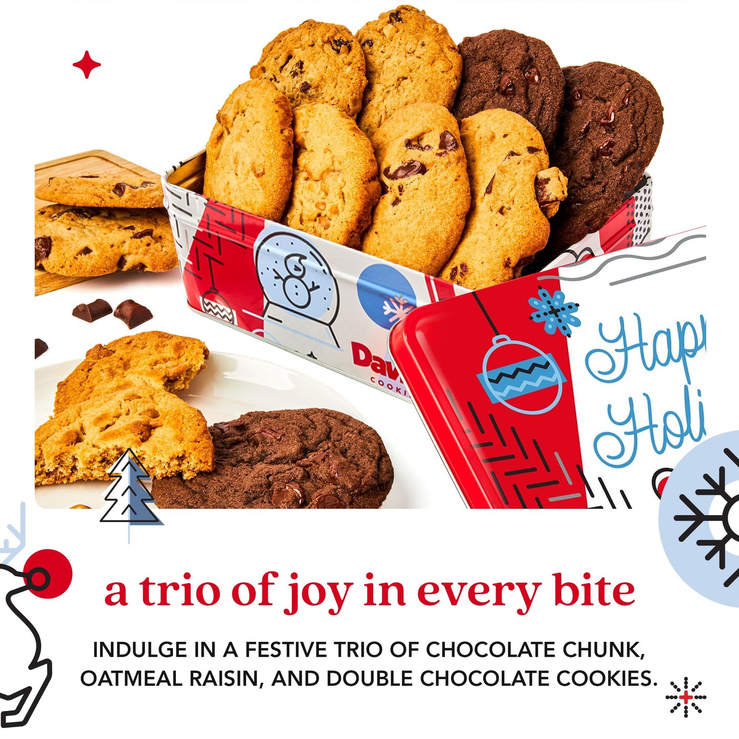 Davids Cookies Merry Christmas Assorted Cookies in Sweet Sampler Tin