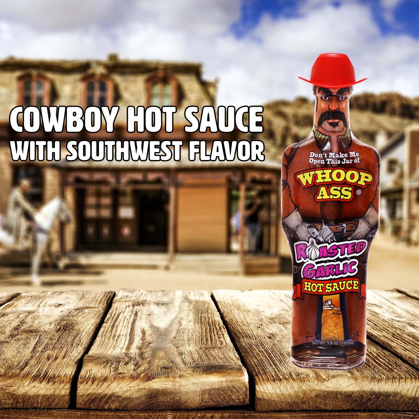 WHOOP ASS Cowboy Roasted Garlic Hot Sauce - 5 oz - Try if you dare! - Perfect Gourmet Gift for the Steak Sauce Fan