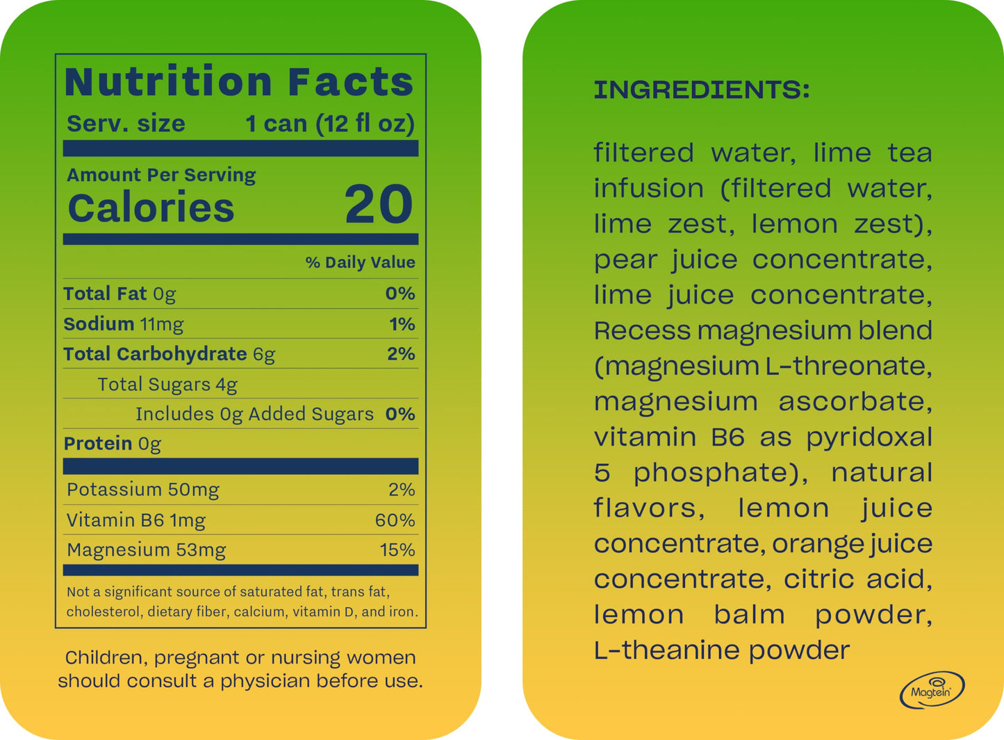 Recess Mood Magnesium & Adaptogen Drink, Relaxation Beverage, 12 ounce (Lime Citrus, 12 pack)