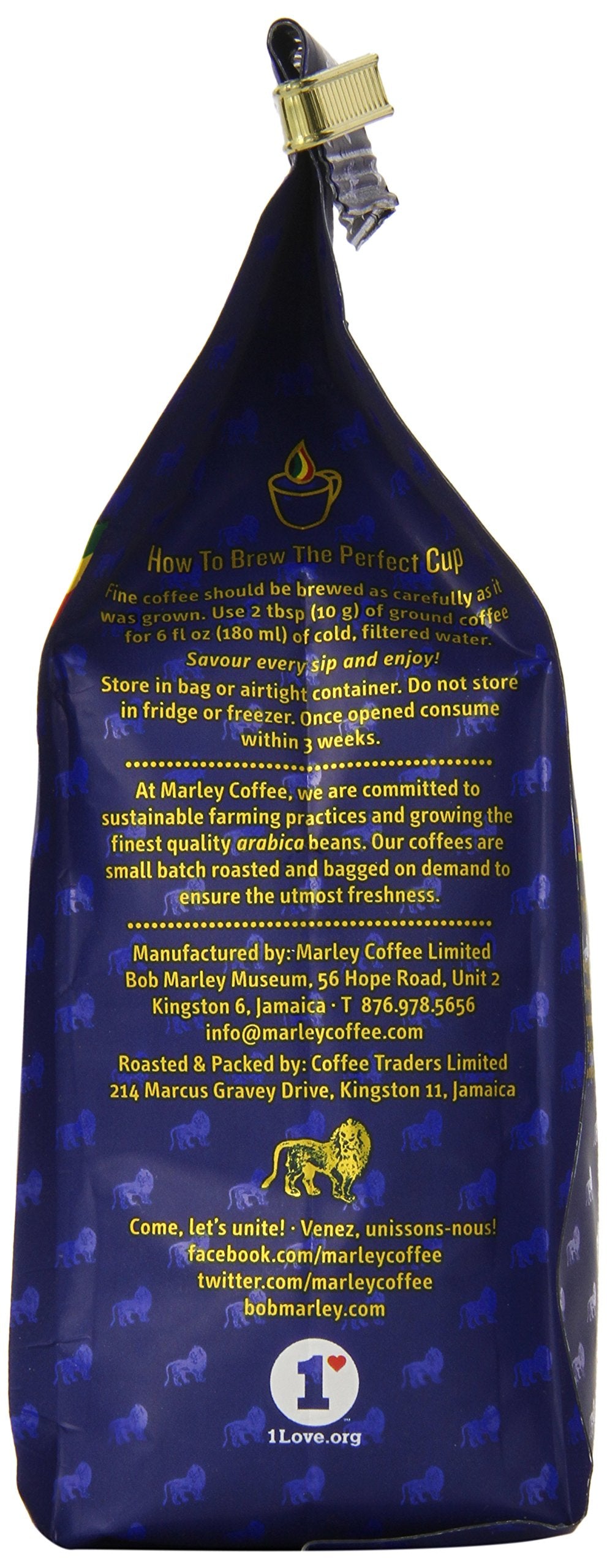 Marley Coffee Talkin Blues, Jamaica Blue Mountain Naturally Grown Ground Coffee, 8-Ounce Bag
