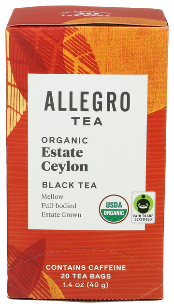 Allegro Tea, Organic Estate Ceylon Tea Bags, 20 Ct