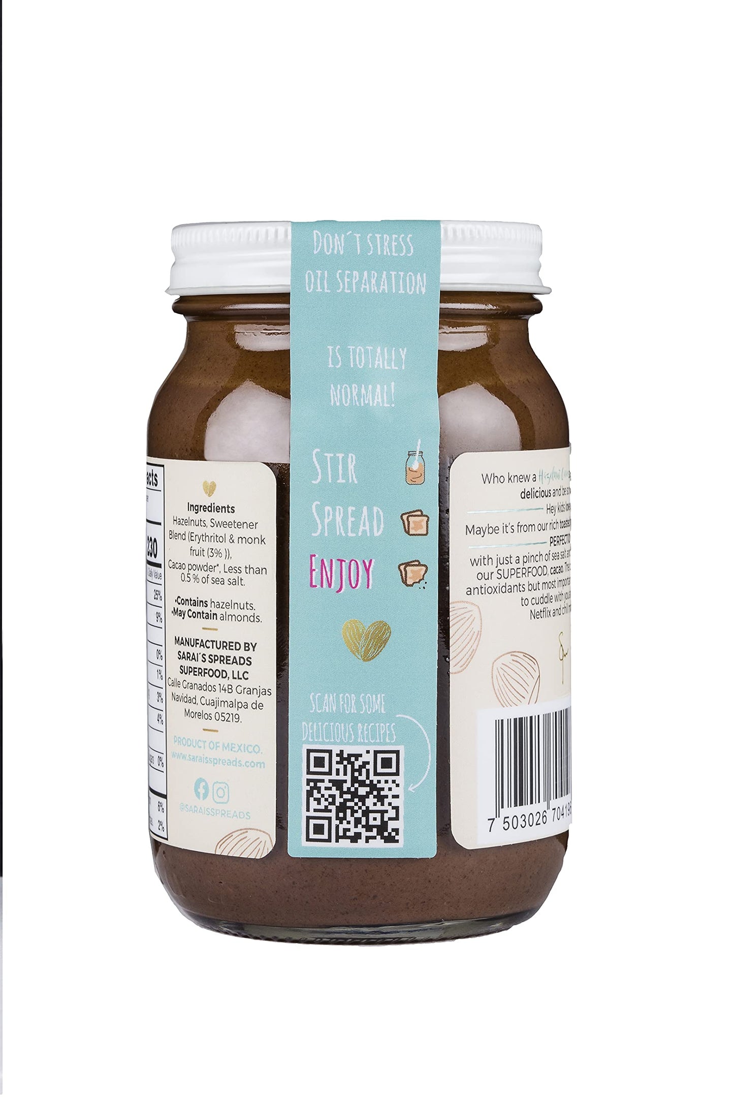 Sarais Hazelnut Cacao Nut Butter, Silky Smooth, Paleo, Vegan, Gluten Free, Kosher, 8.11 Ounce (English Version)