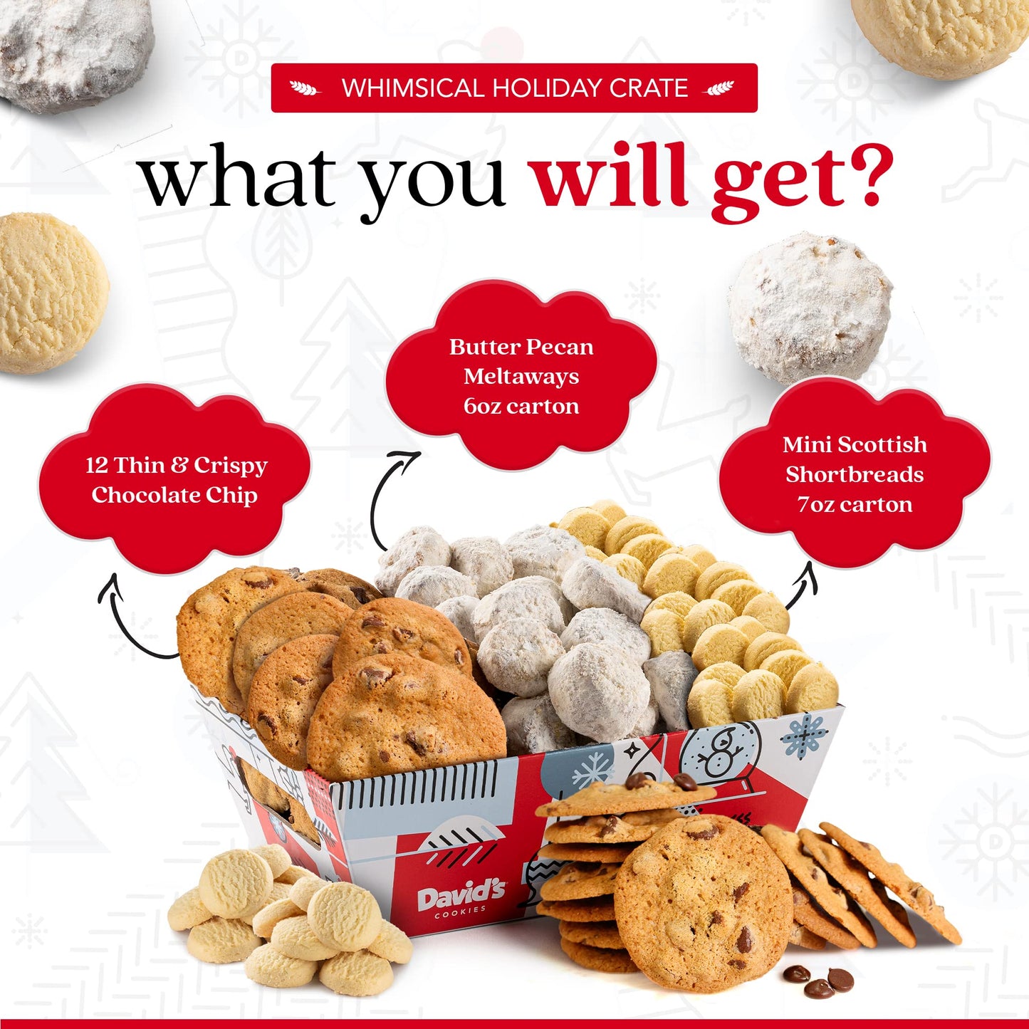 DAVIDS COOKIES Holiday Cookie Gift Basket - Assorted Gourmet Cookies, 3 Pounds
