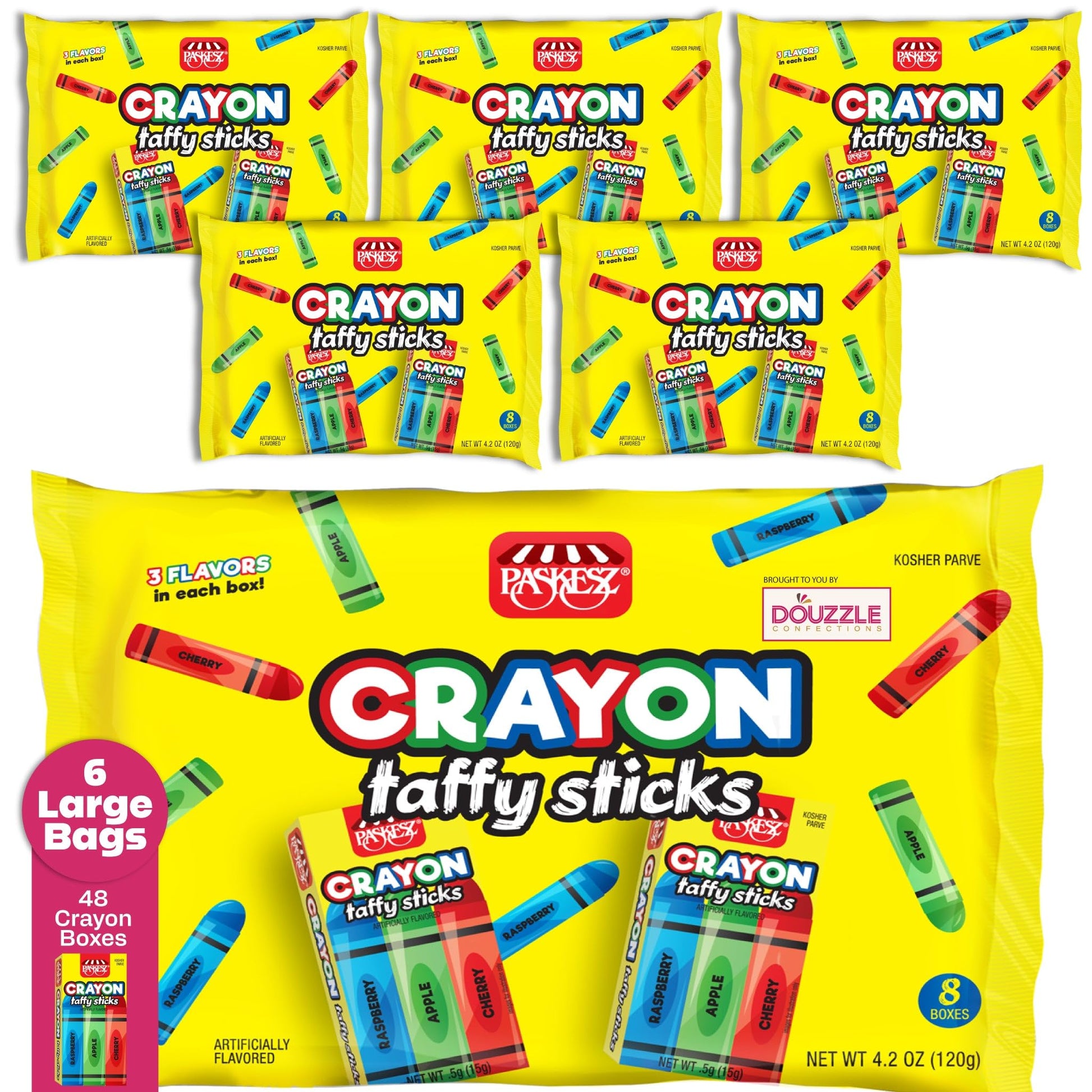 DOUzzle Holiday Christmas Treats, Edible Crayons Taffy Sticks Candy for Marines MRE, Funny Gag Gift & School (8 Count, 6 Pack) I