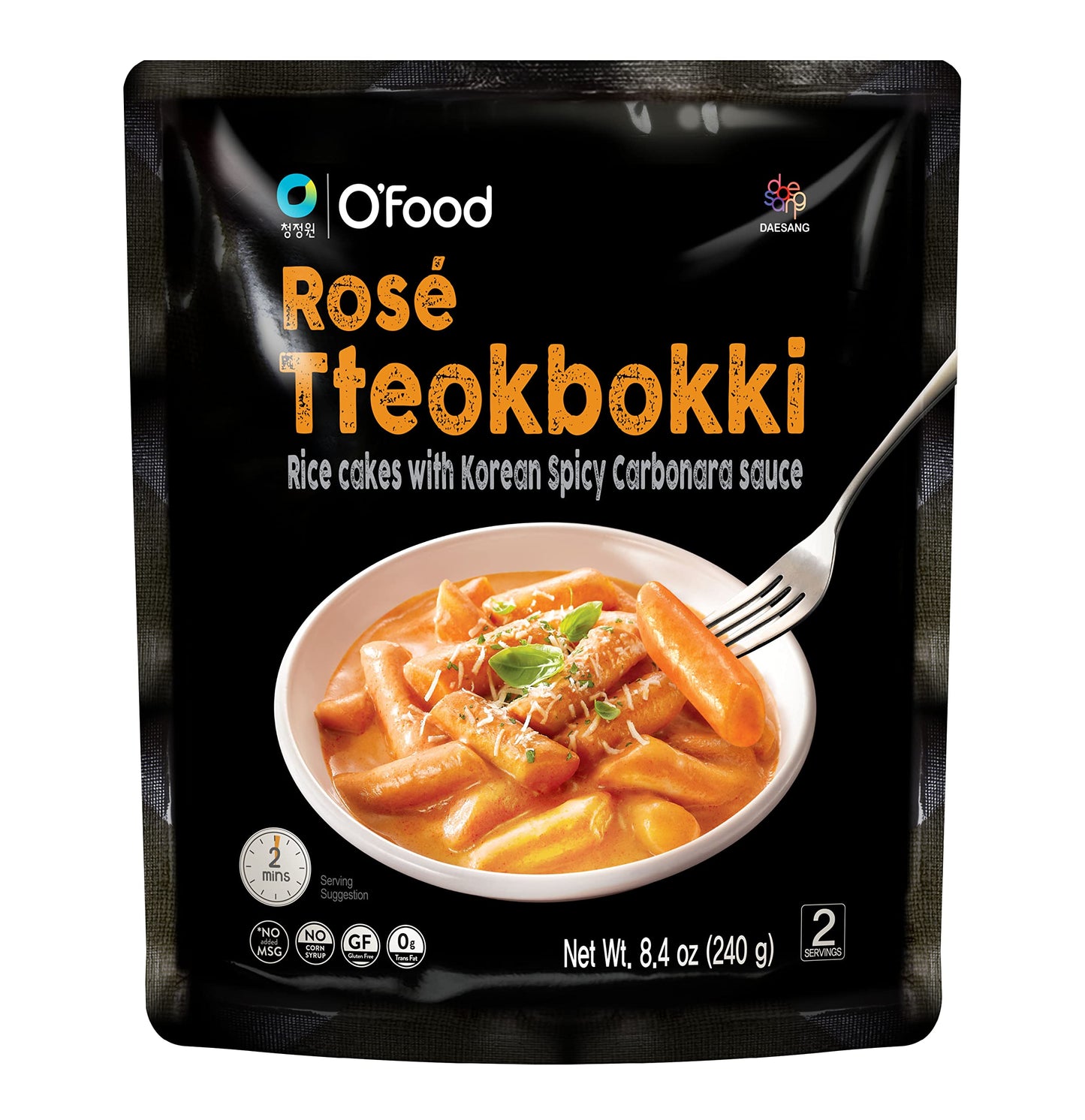 C OFood Rose Spicy Carbonara Tteokbokki, Gluten-Free Korean Rice Cakes, Authentic Spicy Korean Street Food Snack, Ready to Eat,