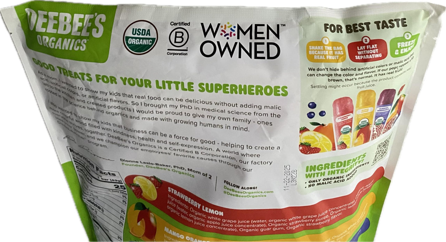Deebee'S Organics Superfruit Freezies, 1.35 Fl Oz, Pack Of 35
