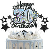 Happy 30th Birthday Cake Topper, Black Glitter and Gem Patterns Card Stock Cake Toppers, 30 Year Birthday Party Cake Decoration