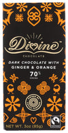 Divine Chocolate Chocolate Bar Dark Ginger Orange, 3 Oz