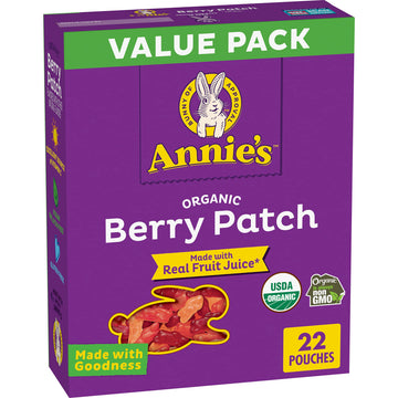 Annie'S Organic Berry Patch Bunny Fruit Flavored Snacks, Gluten Free, Value Pack, Halloween Candy Alternative, 22 Pouches, 15.4