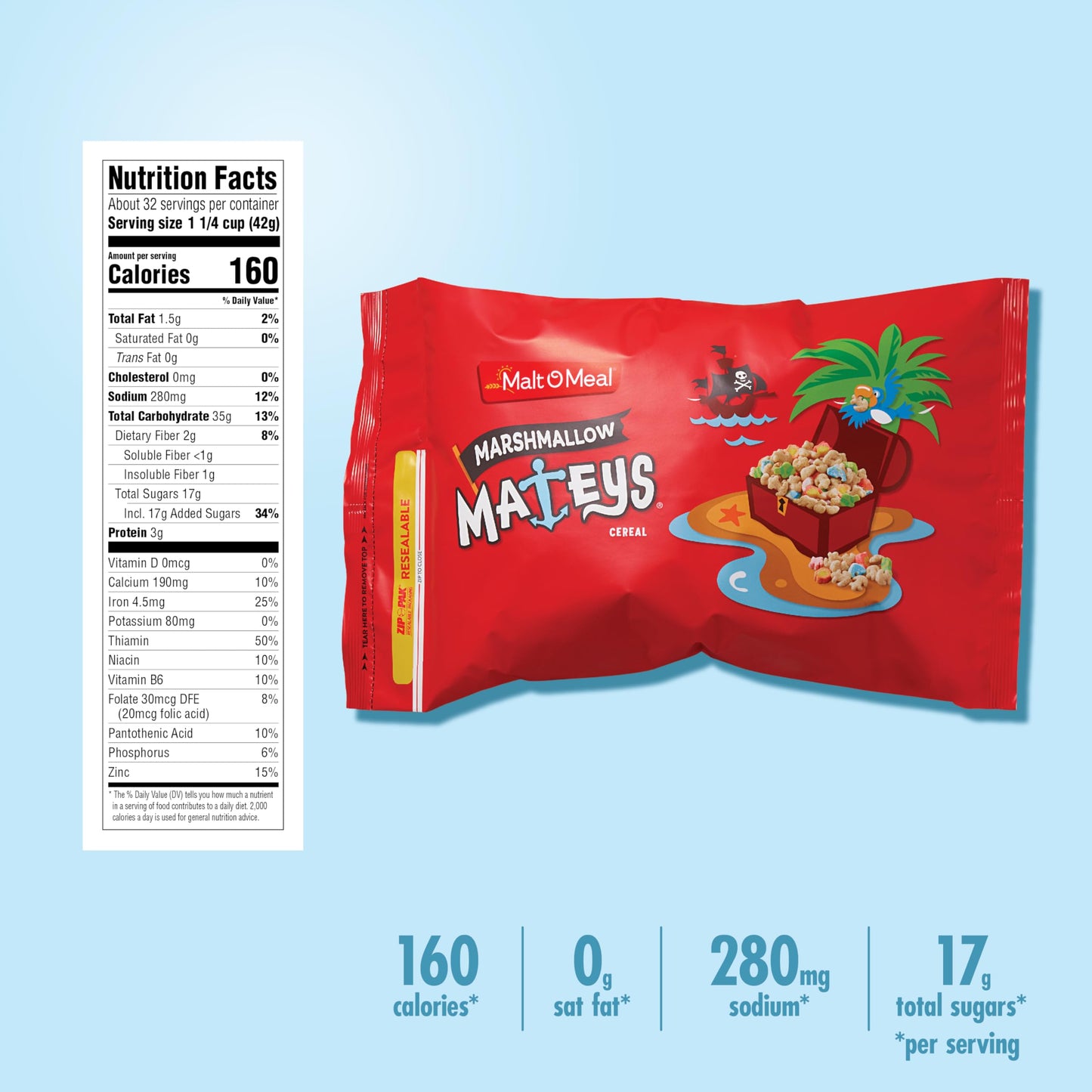 Malt-O-Meal Marshmallow Mateys Breakfast Cereal, Frosted Oat Cereal With Marshmallow Bits, Large Cereal For Family, 48 Oz Reseal