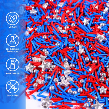 4Th Of July Sprinkles, Patriotic Sprinkles For Cupcakes, Metallic Sliver Star Red Blue Sprinkles For Cake Decorating Cupcakes Ic