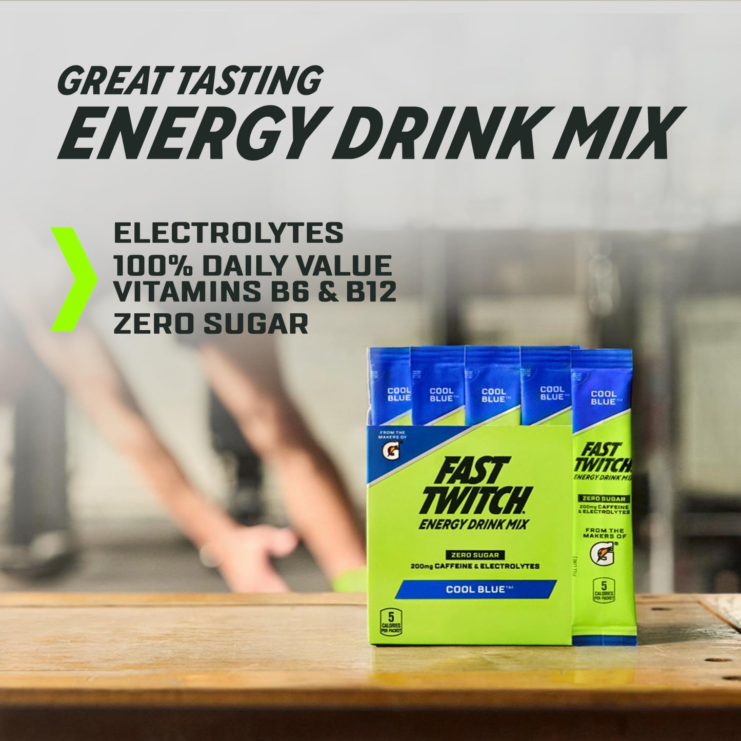 Fast Twitch Energy Drink Mix, Cool Blue, Zero Sugar, Caffeine, Electrolytes, 0.08oz Packets, 10 Pack