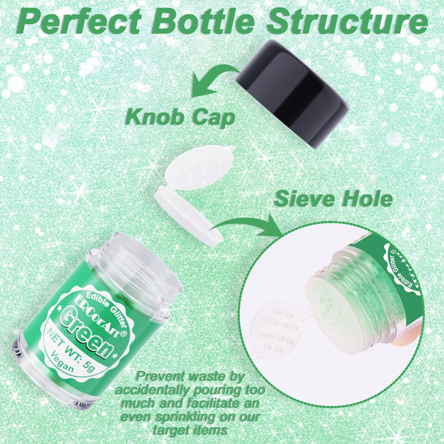 Edible Glitter - Green Luster Dust Edible for Drinks Cakes, Food Grade Cake Decorating Shimmering Glitter, Sprinkle Powder Glitt