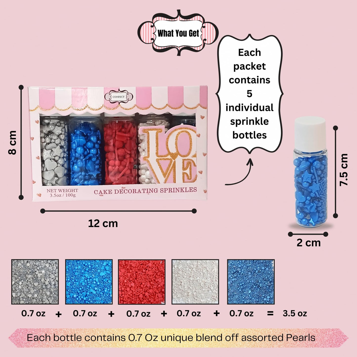 Confect EdibleJuly 4th Sprinkles | Patriotic Mix Red, White & Blue Sprinkles For Celebrations | Sprinkle For Cake & Cupcake Deco
