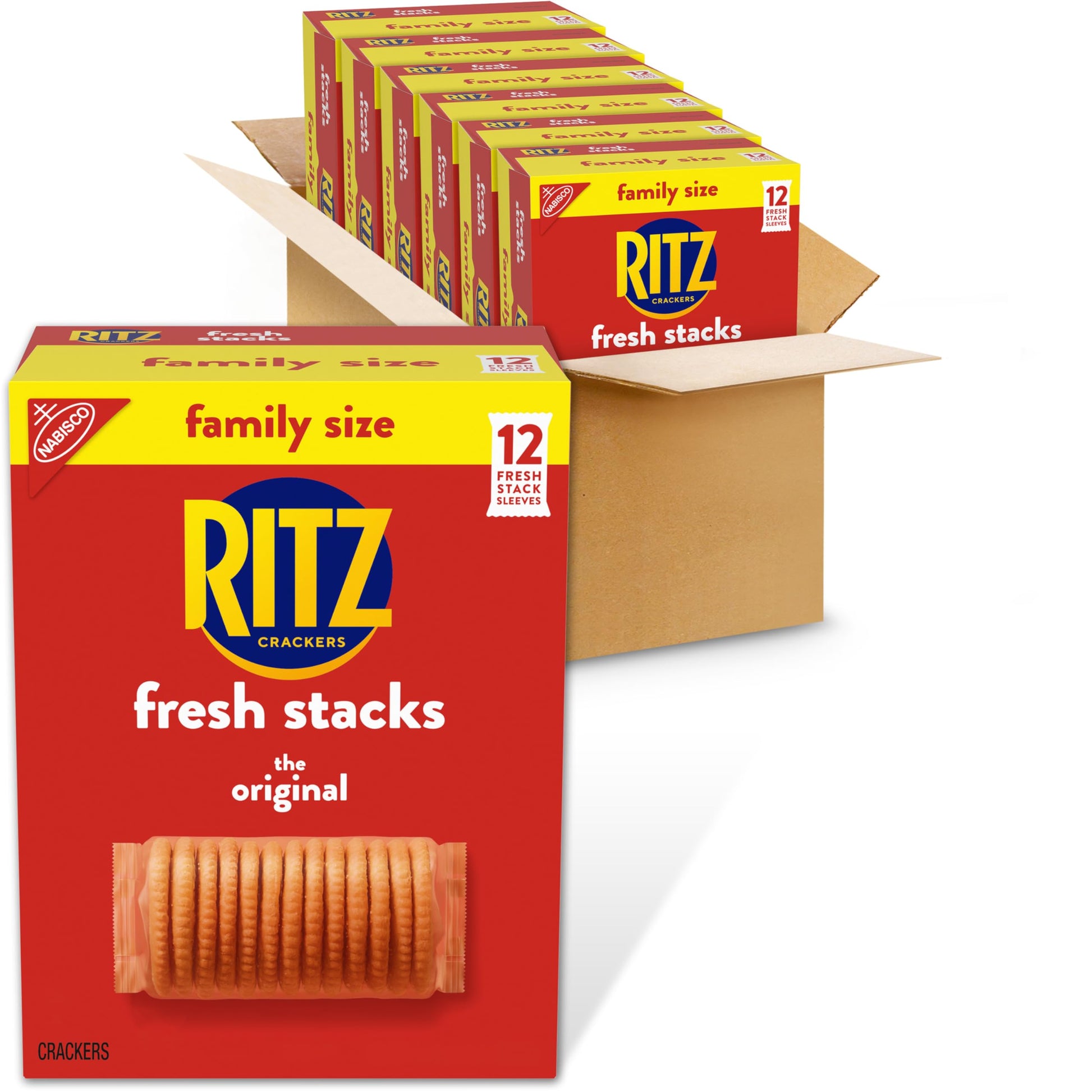 RITZ Fresh Stacks Original Crackers, Bulk Travel Snacks, Family Size, Holiday Crackers, 6 Boxes (72 Multi Snack Packs)