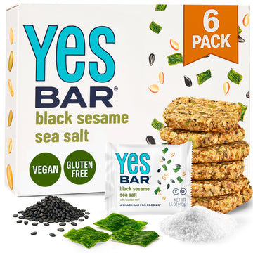 The YES Bar Black Sesame Sea Salt Plant Based Protein Snack Bar 6 Count Vegan Gluten Free Low Sugar Keto Friendly