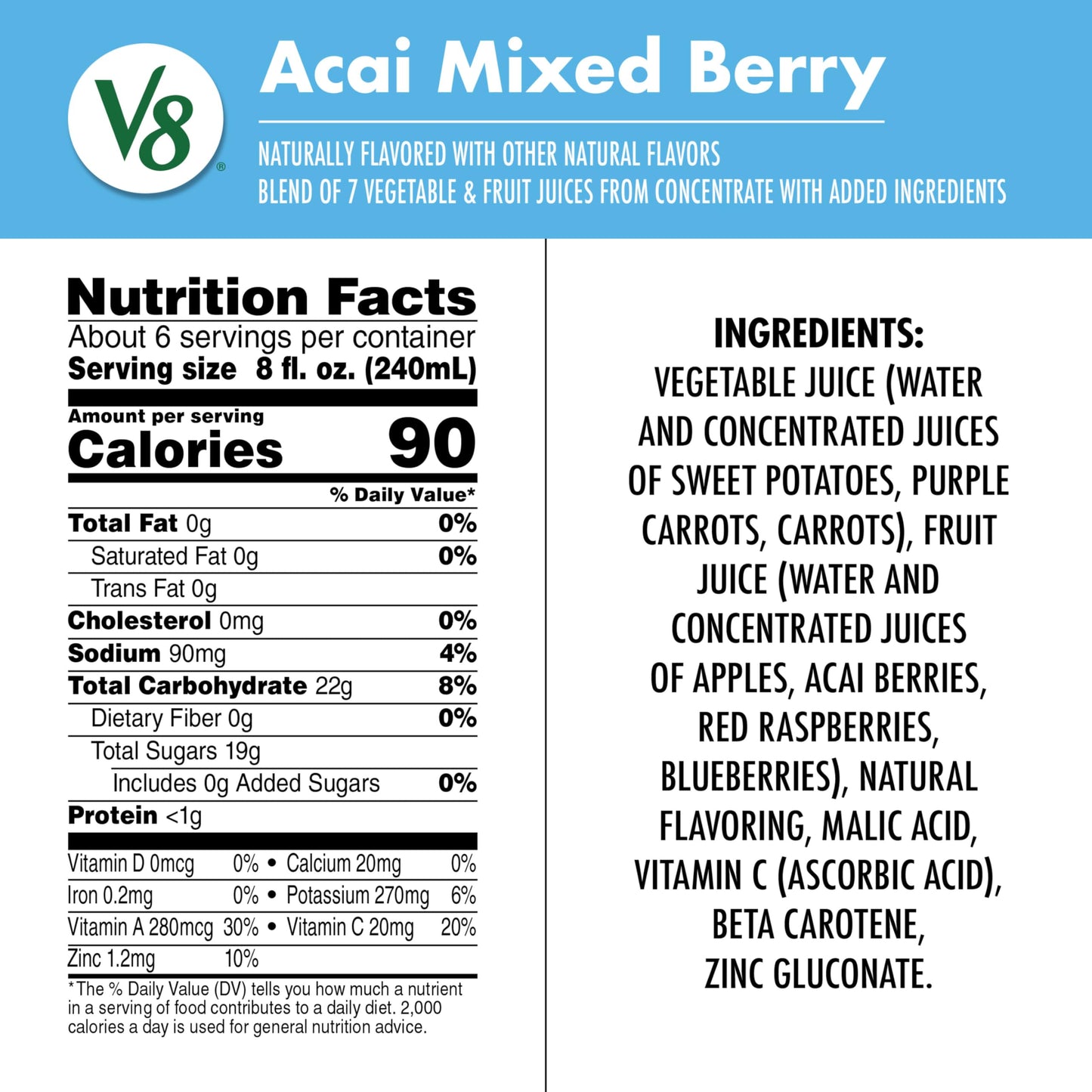 V8 Acai Mixed Berry 100% Fruit and Vegetable Juice, 46 fl oz Bottle (Pack of 2)