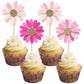 Ephlyn 24Pcs Daisy Cupcake Toppers Flower Cake Decorations 4.3cm x 12cm Rose Red Pink Paper