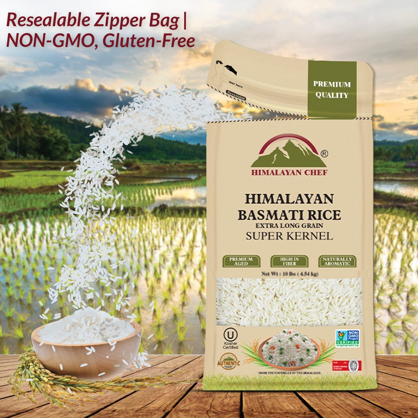 Himalayan Chef Premium Aged Basmati Rice, Naturally Aromatic And Pure, White - 20 Lbs (5570-2Pk)