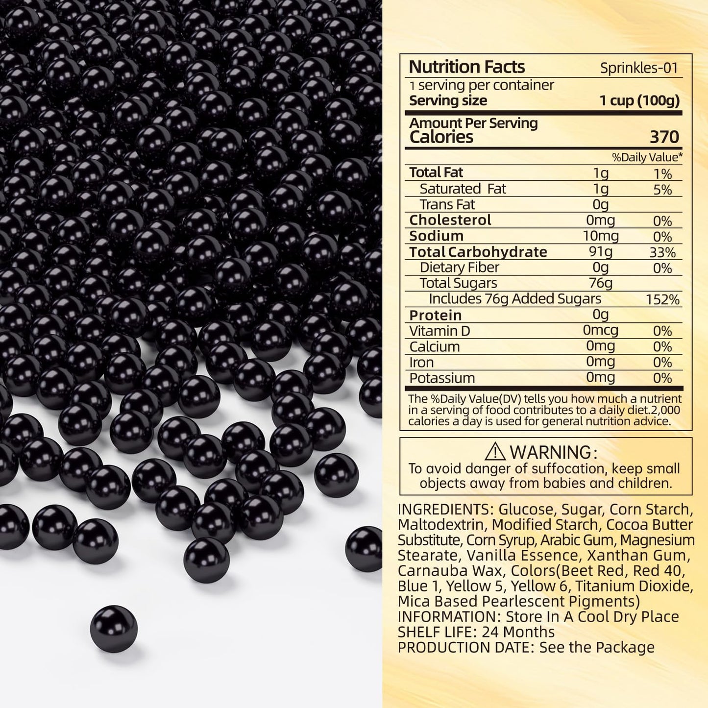 Bayep Edible Pearls For Cake Decorating 7Mm Black Sprinkles For Cookies, Baking, Ice Cream, Cupcake Topper Pearl Sprinkles Perfe