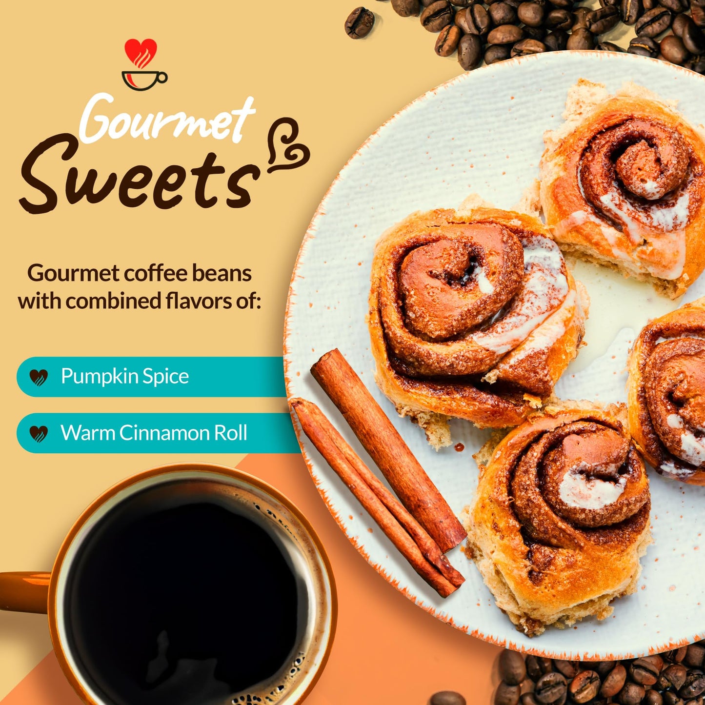 Smart Sips Coffee Pumpkin Spice Cinnamon Roll Coffee - Medium Roast, 48 Count Single-Serve Cups for Keurig K-Cup malt-inspired