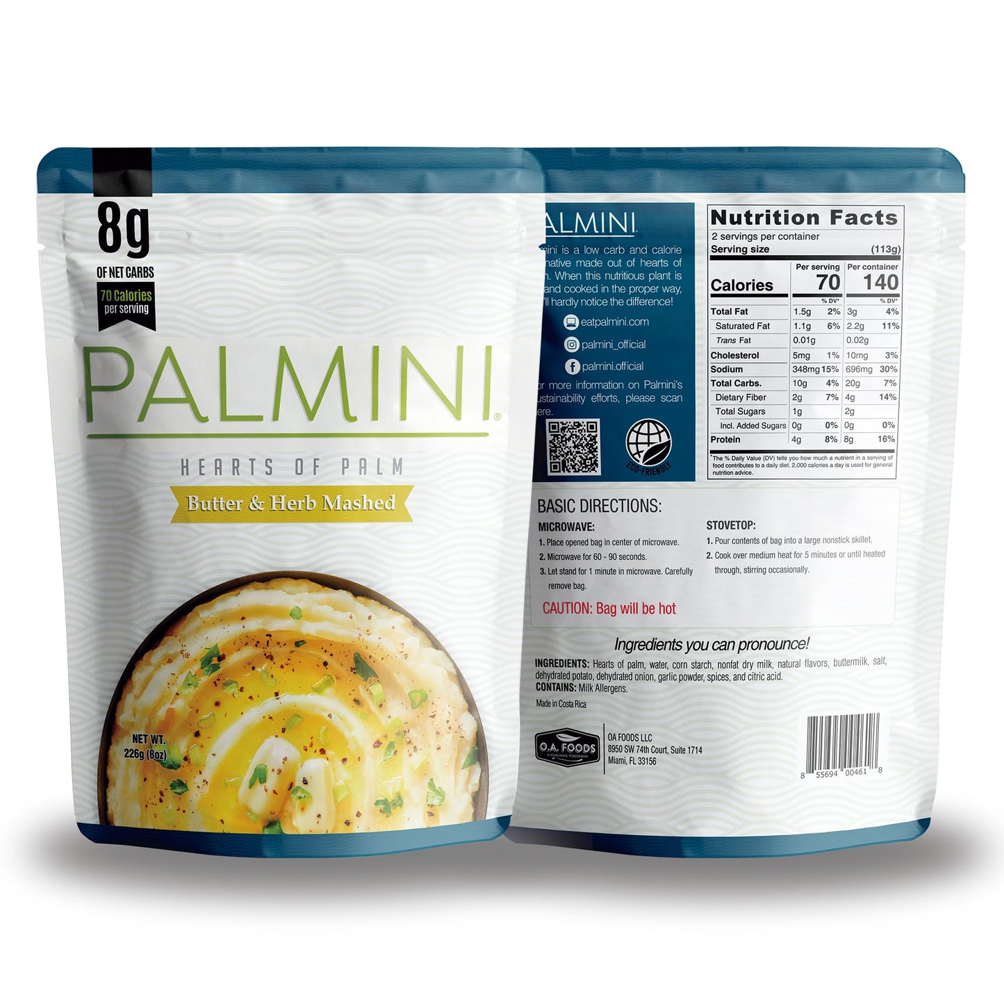 Palmini Butter & Herb Mashed Hearts of Palm | Low Carb, 70 Calories | 8 Ounce Pouch (Pack of 6) | Natural