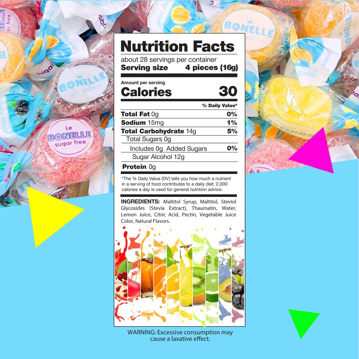 Bonelle Italian Sugar-Free Fruit Jelly Candy  Individually Wrapped (1 Pound Bag - Approx. 110 Count)