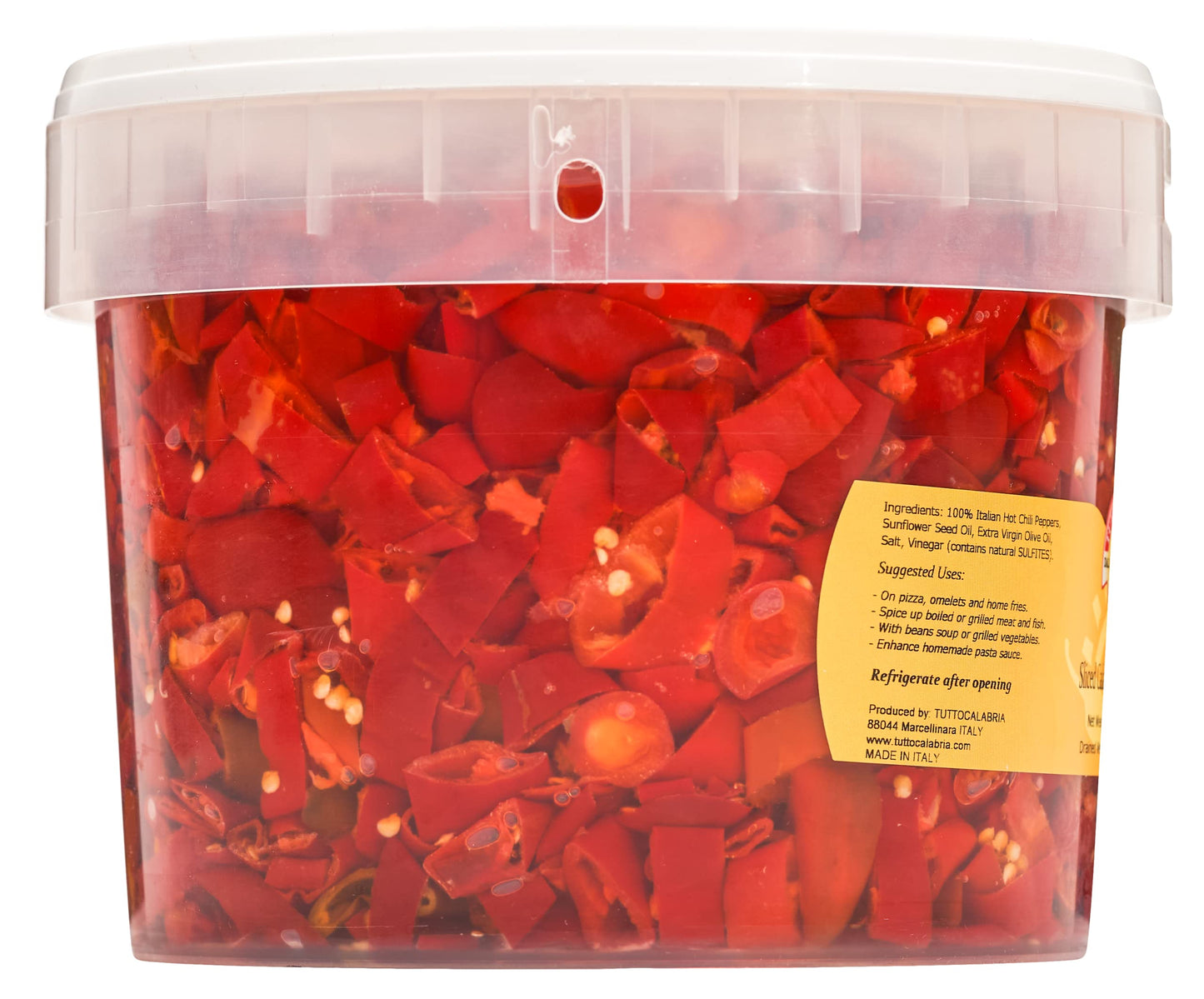 Tuttocalabria Sliced Calabrian Chili Peppers In Oil, Bulk Foodservice Tub, 97 Oz, Chopped, Rounds, Topping, All Natural, Non-Gmo