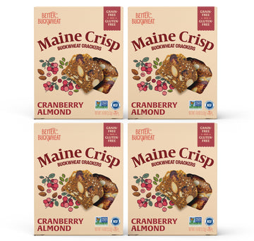 Maine Crisp Cranberry Almond Crisps, 4 Pack - Snack Crackers, Grain Free, Non-Gmo - Sweet & Savory Flavor, For Cheese Boards, Sa