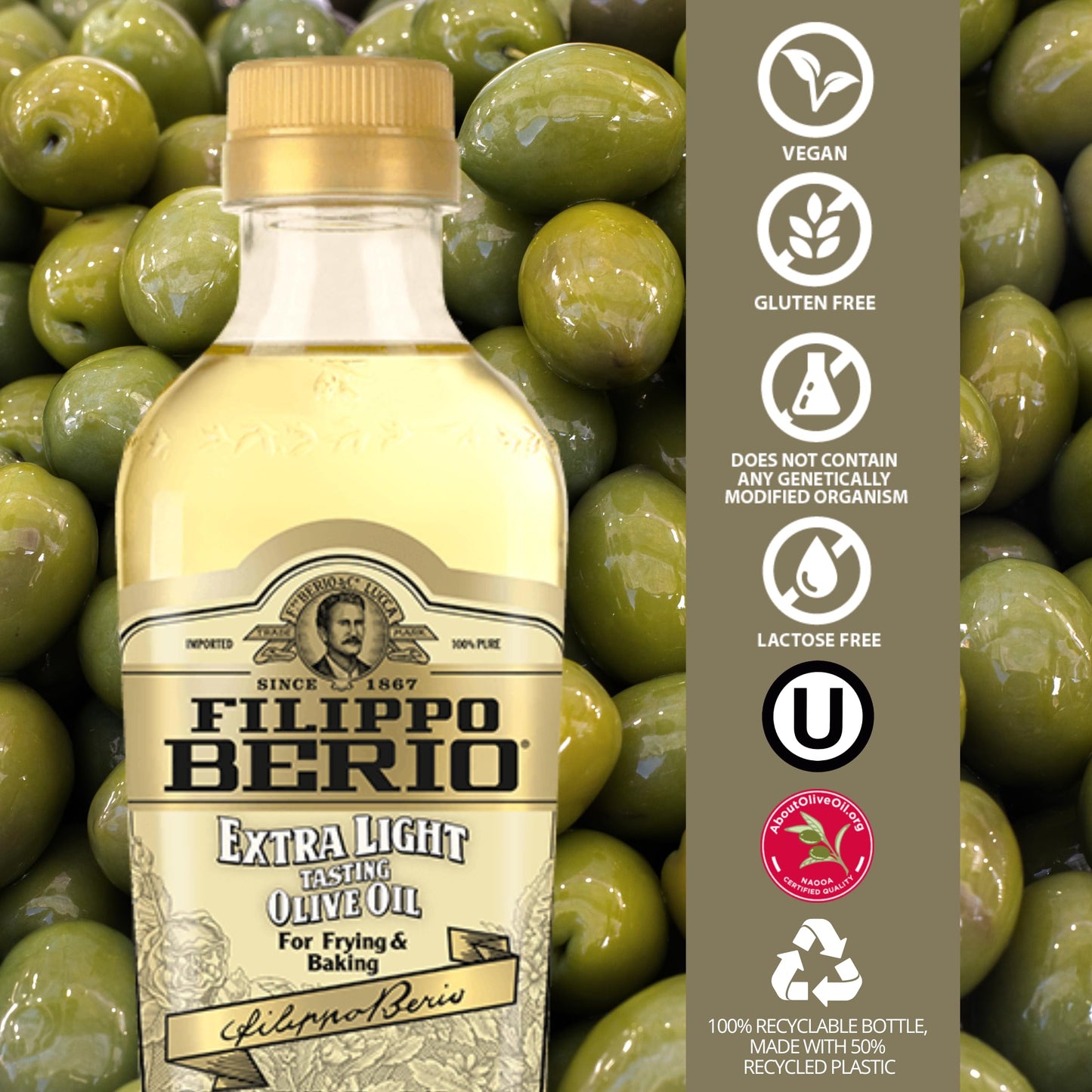 Filippo Berio Extra Light Olive Oil, 16.9 Ounce Rpet Bottle