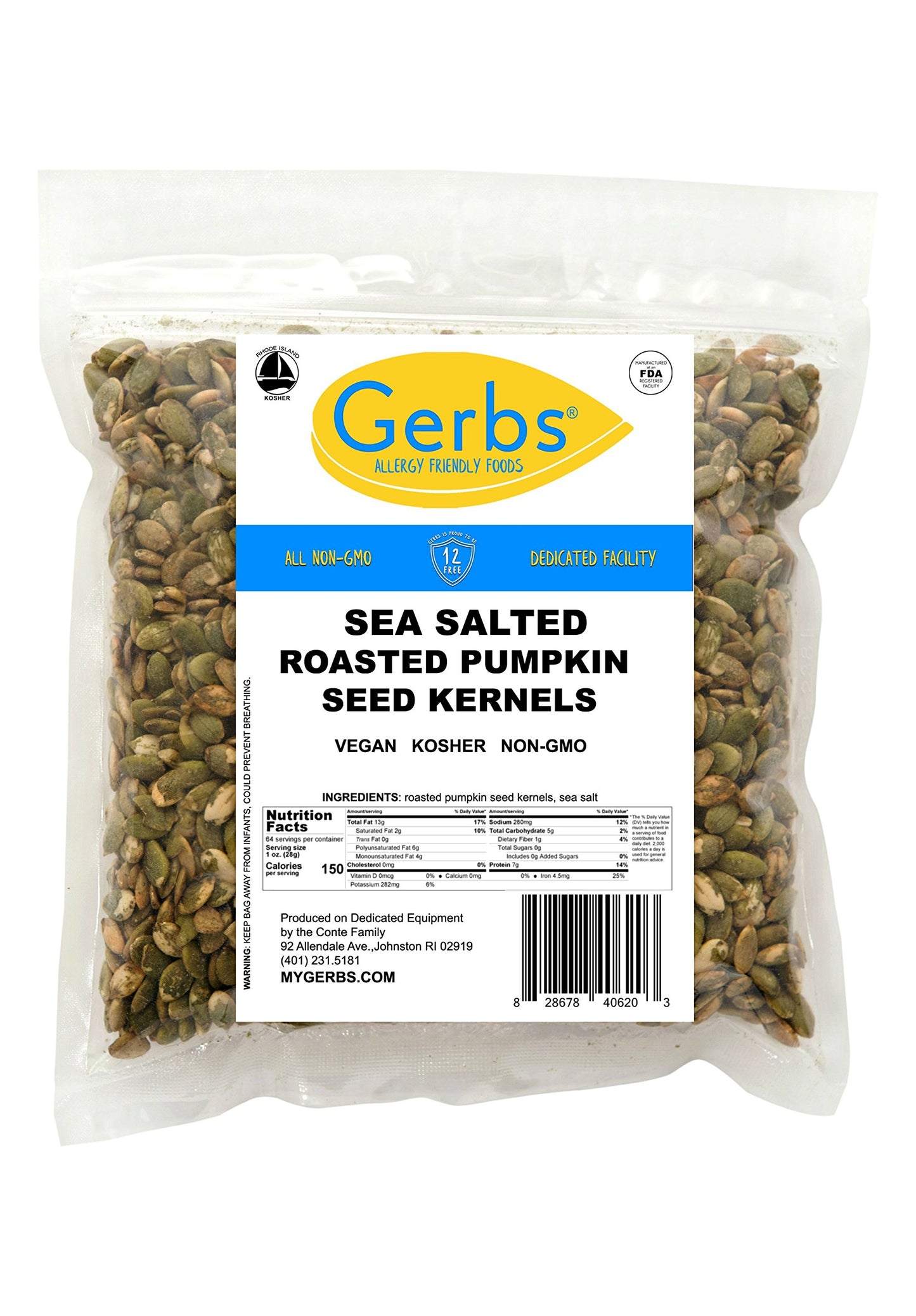 GERBS Sea Salted Pumpkin Seed Kernels 4 LBS|Top 14 Allergy Free Food |Use in salads, yogurt, baking, oatmeal, trail mix|Grown in