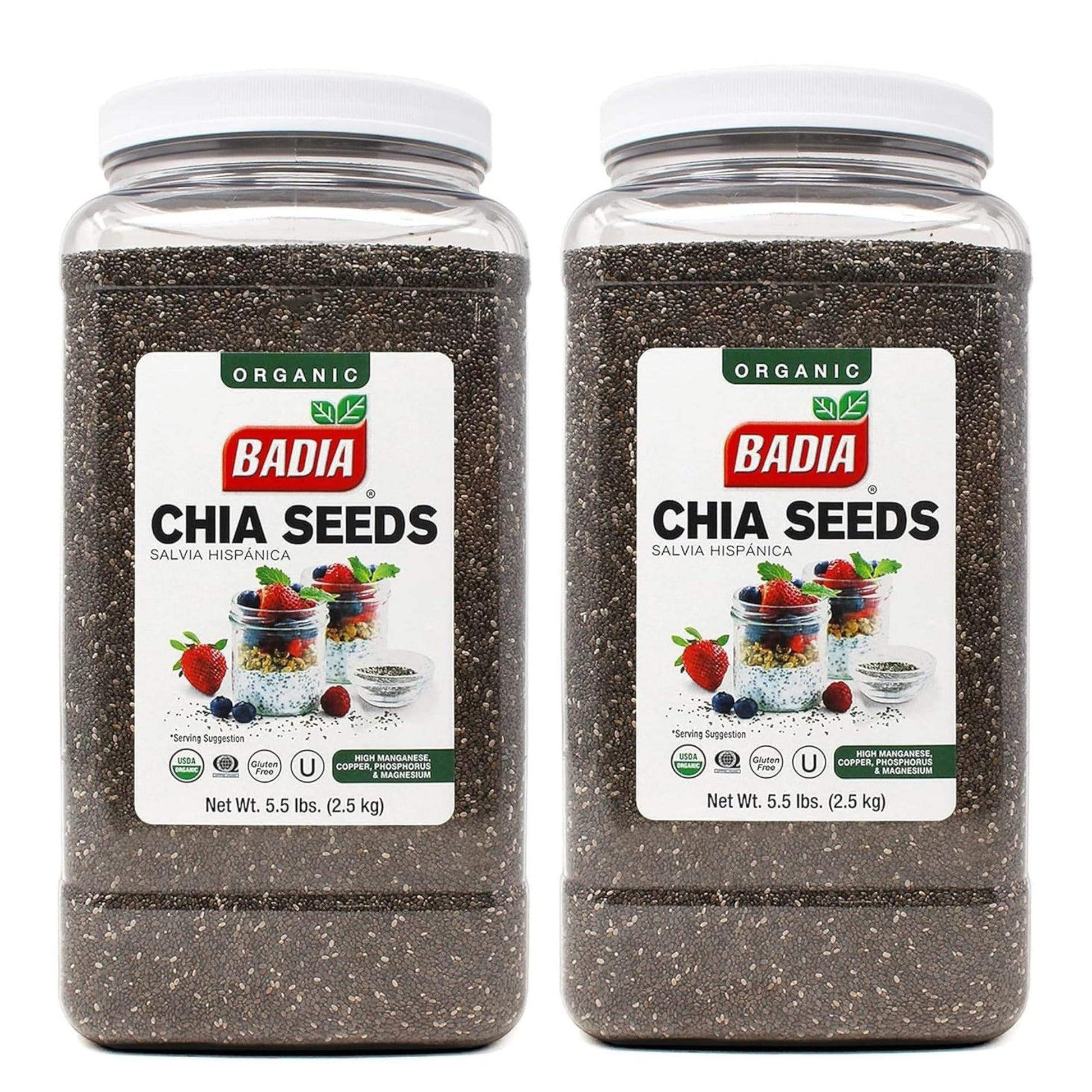Badia Organic Chia Seeds - Non-GMO, Gluten-Free, Vegan - 5.5 lbs (Pack of 2)