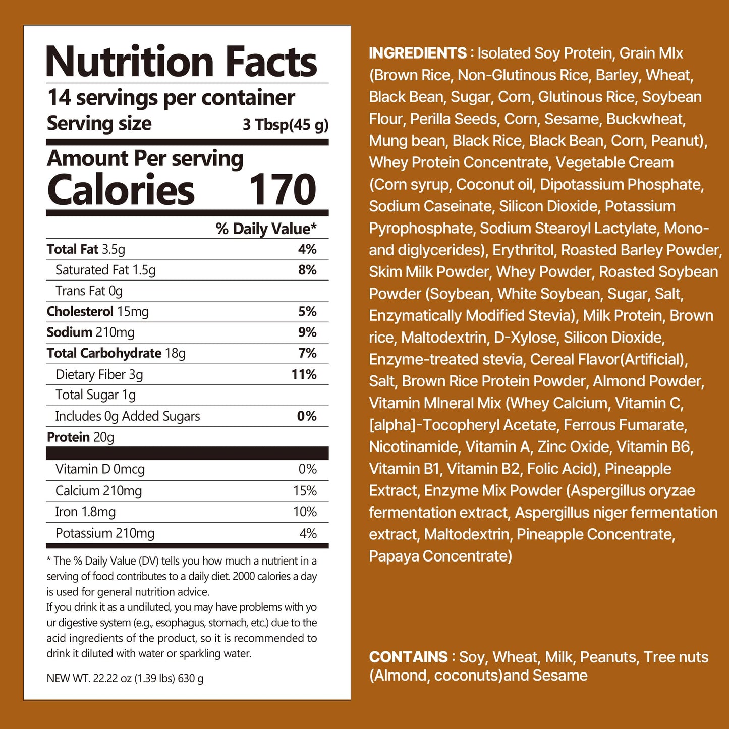Flimeal Brown 17Grains Protein Shake  20g Protein  Low Sugar  Keto-Friendly Meal Replacement Shake  22.22oz  14 Servings  With Crunchy Protein Balls 14 Servings (1 X 22.22oz)