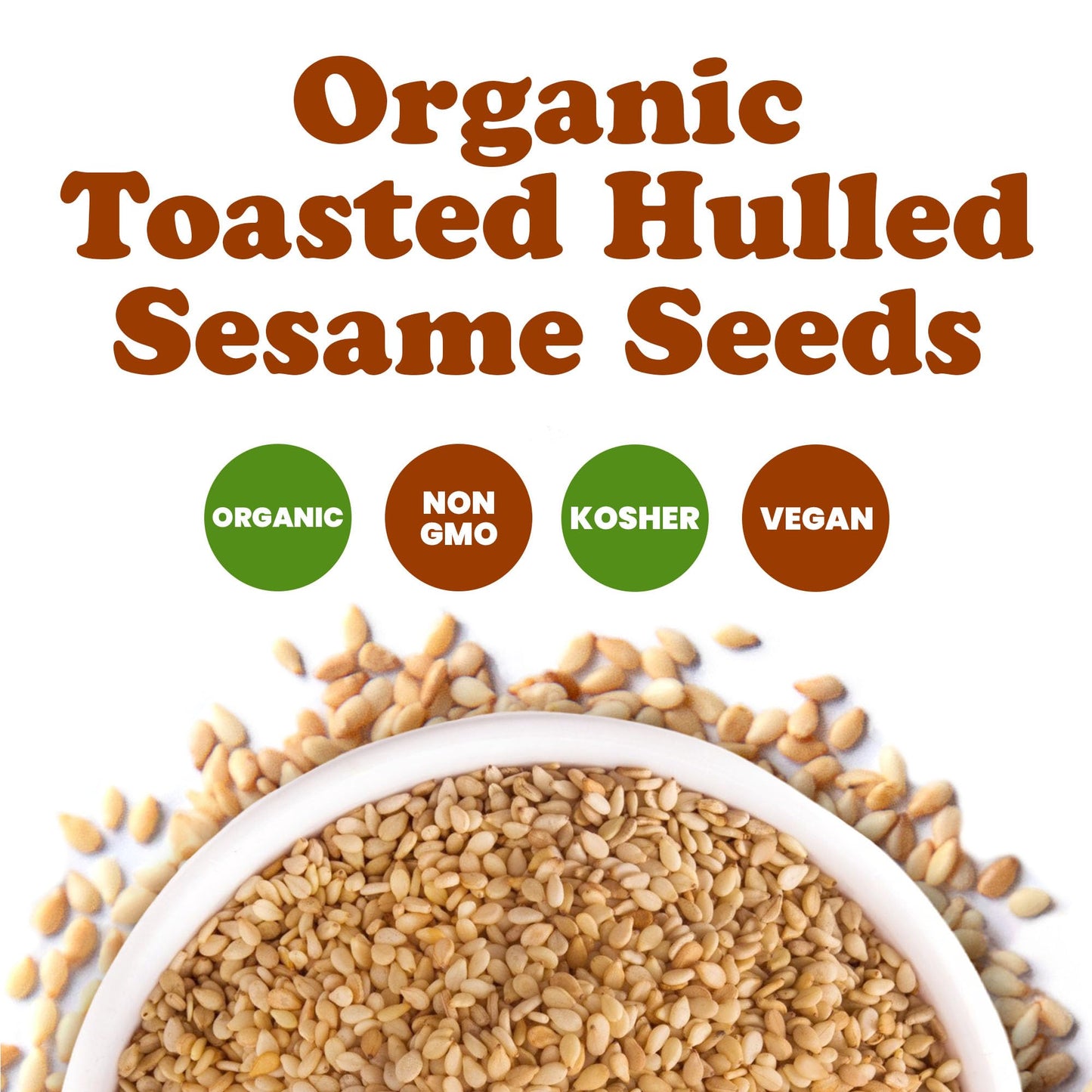 Food to Live Organic Toasted Hulled Sesame Seeds, 8 Ounces - Crunchy and Nutritious Snack, Oven Roasted, Unsalted, No Oil Added,