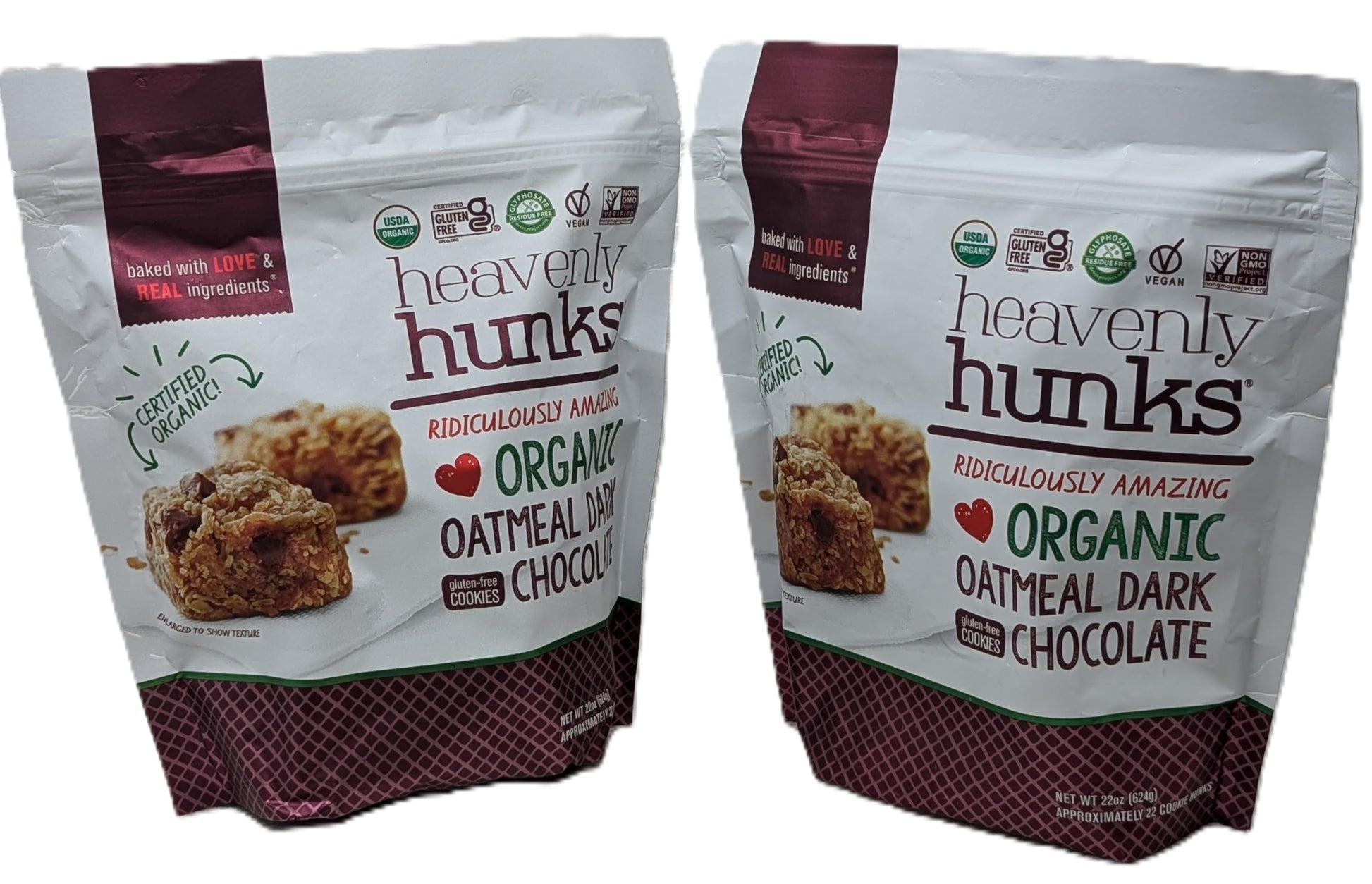 Generic Organic Oatmeal Dark Chocolate Bars (2 Bags  22 Bars Each) - 22Oz Resealable Bags - Gluten-Free  Vegan  Non-Gmo  1Oz Bars