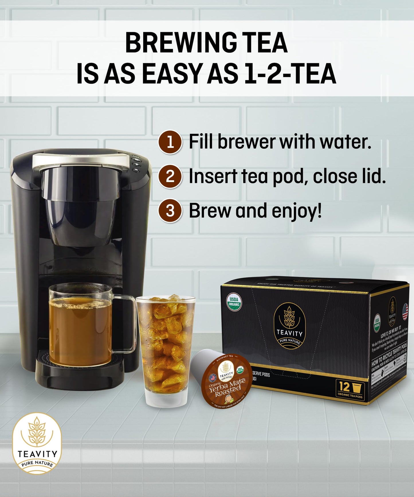 Teavity Organic Yerba Roasted Mate Tea Pods for Keurig, 36 Count, Pack of 1