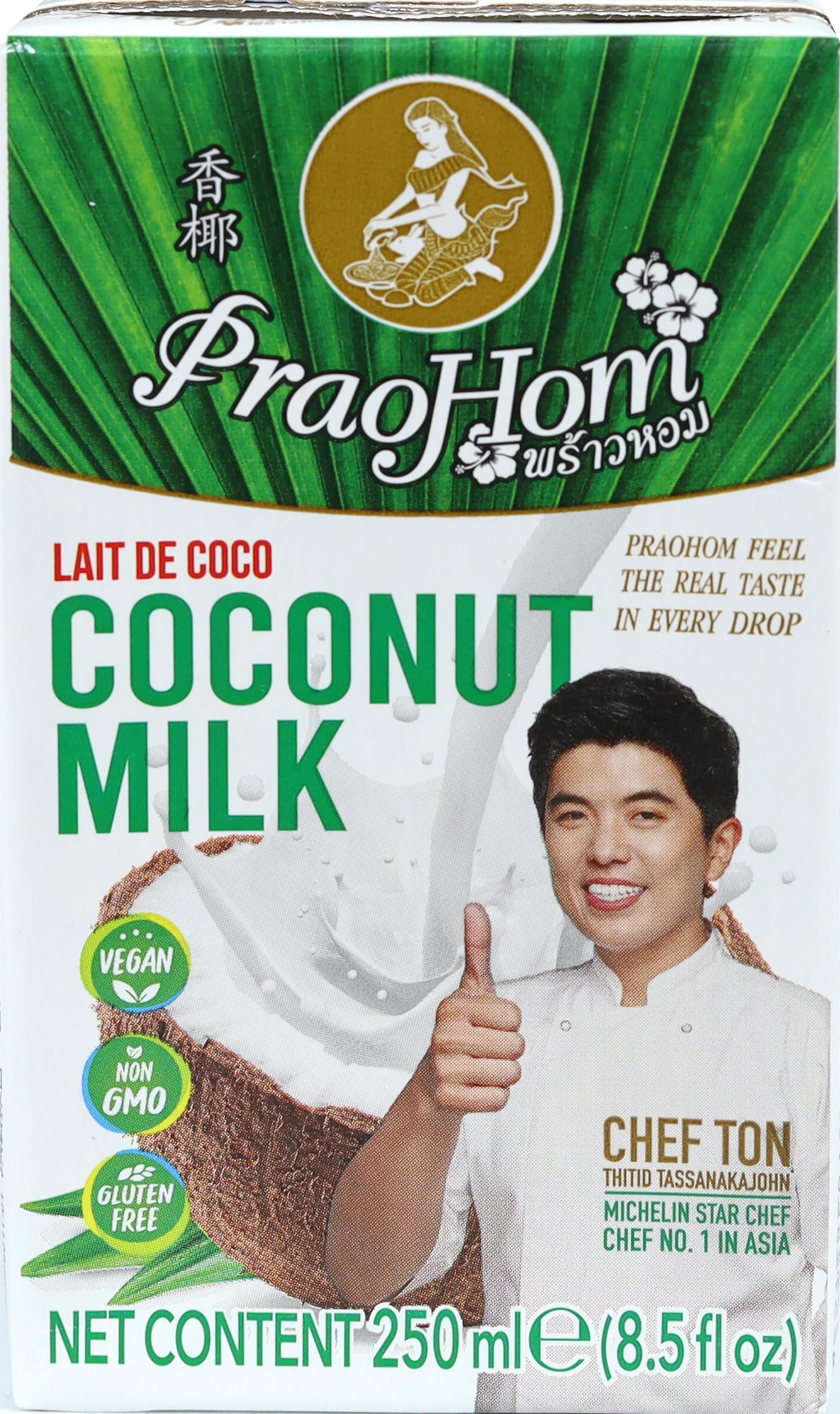 PRAOHOM Coconut Milk - Plant-Based Dairy Free Milk Alternative - 8.5 Fl Oz (Pack of 1) - No Added Sugar, Ideal for Cooking and Baking