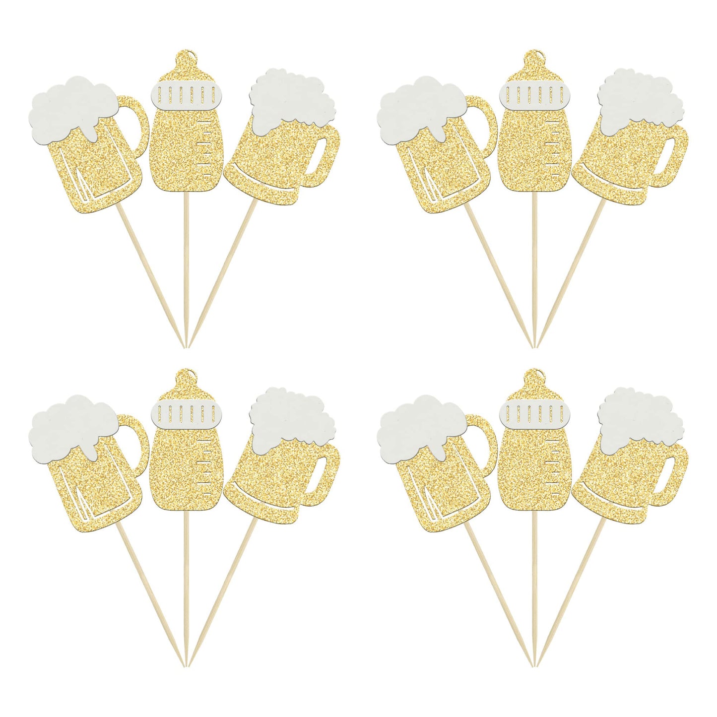 Gyufise Baby Bottle Cupcake Toppers, 24 Pcs Gold Glitter, Perfect for Baby Shower & Birthday Party Decorations