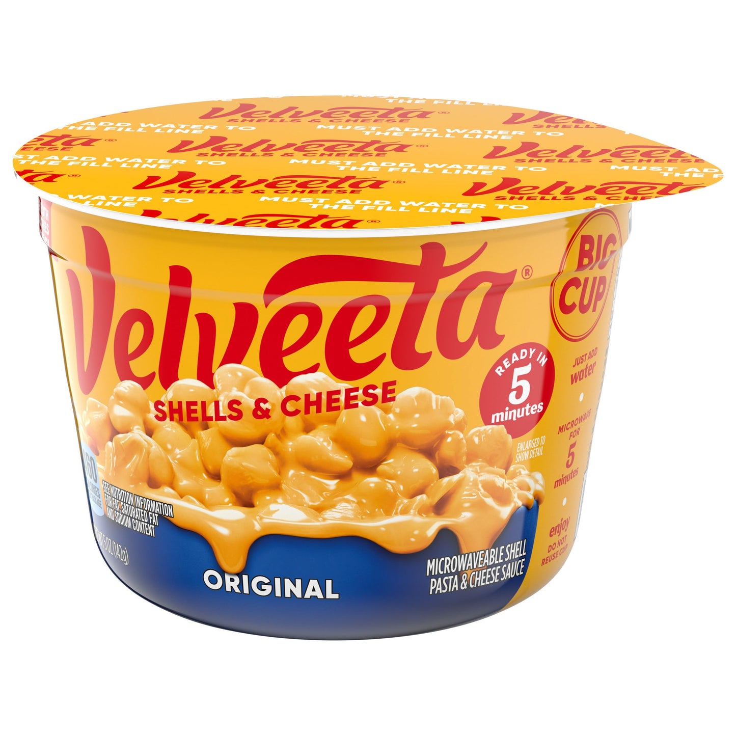 Velveeta Shells & Cheese Original Microwaveable Shell Pasta & Cheese Sauce Big Cup, 5 oz Cup