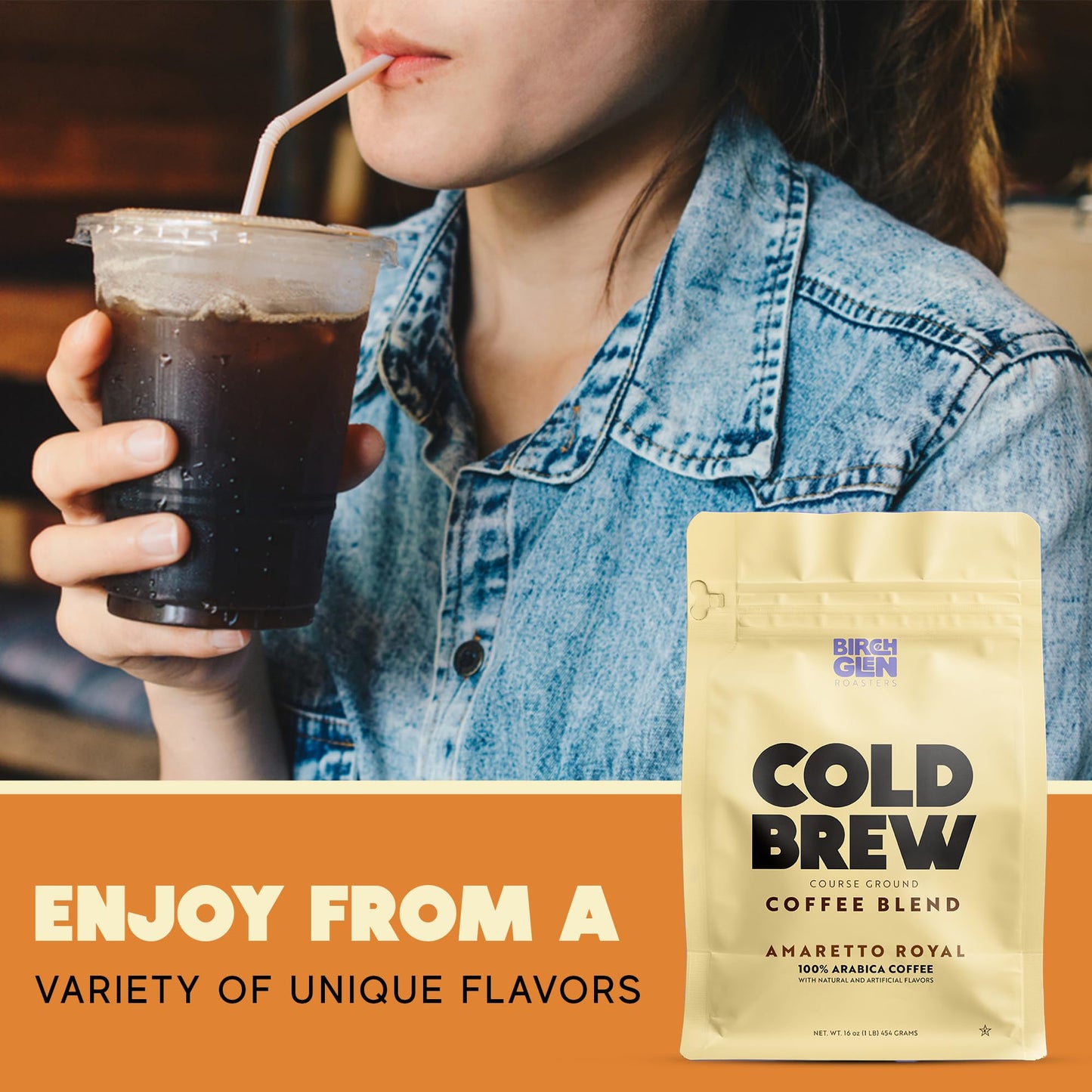 Birch Glen Roasters Cold Brew Coffee, Natural Banana Foster Flavor, 100% Arabica, Coarse Ground Medium Roast, 1 LB